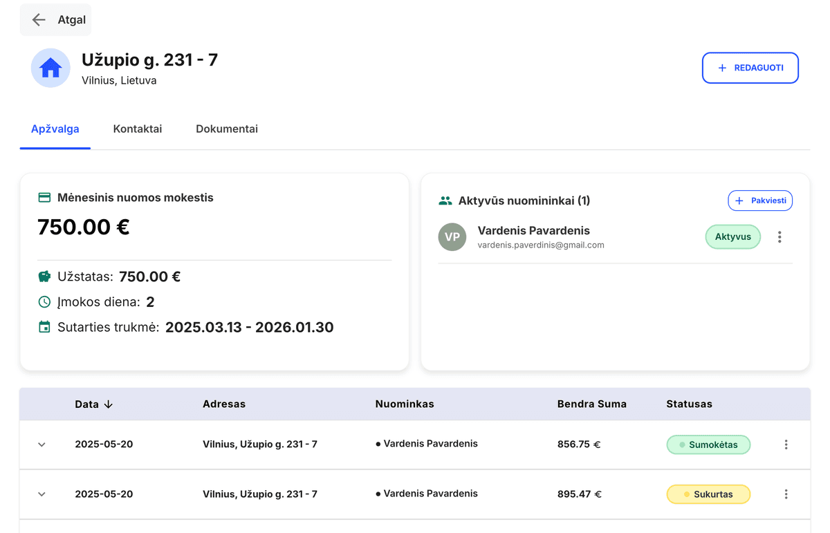 Kvieskite ir valdykite nuomininkus